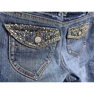 Cache Women Size 8 Vintage Bootcut Jeans Rhinestone Embellished Denim Y2K Bling